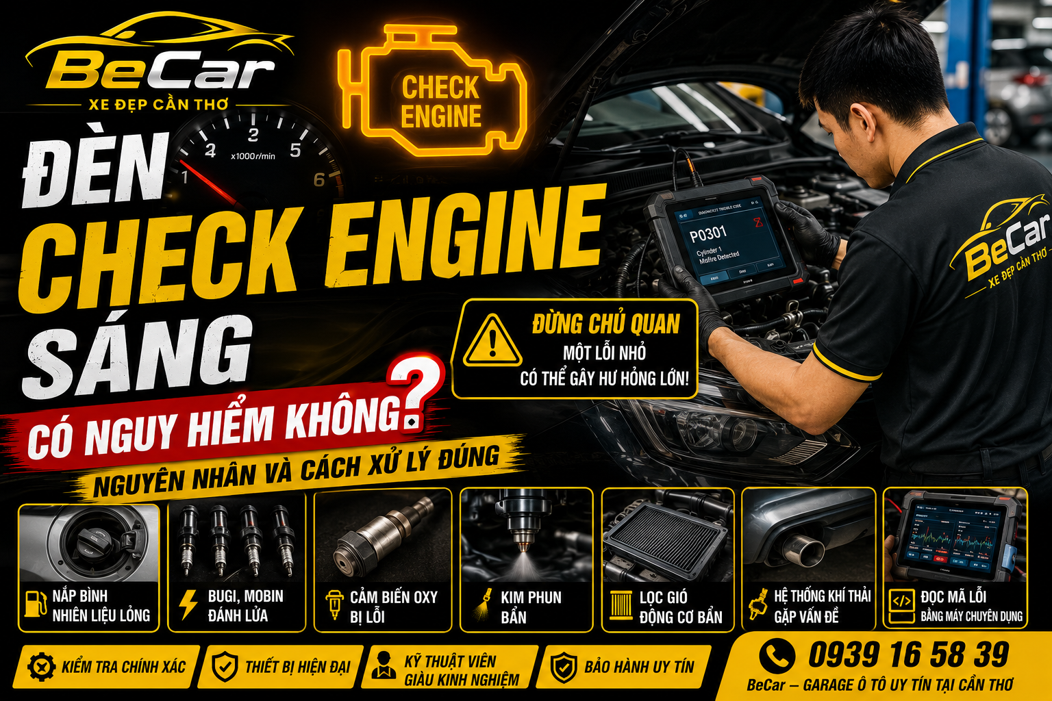 Đèn Check Engine Sáng Có Nguy Hiểm Không? | Garage Ô Tô Cần Thơ