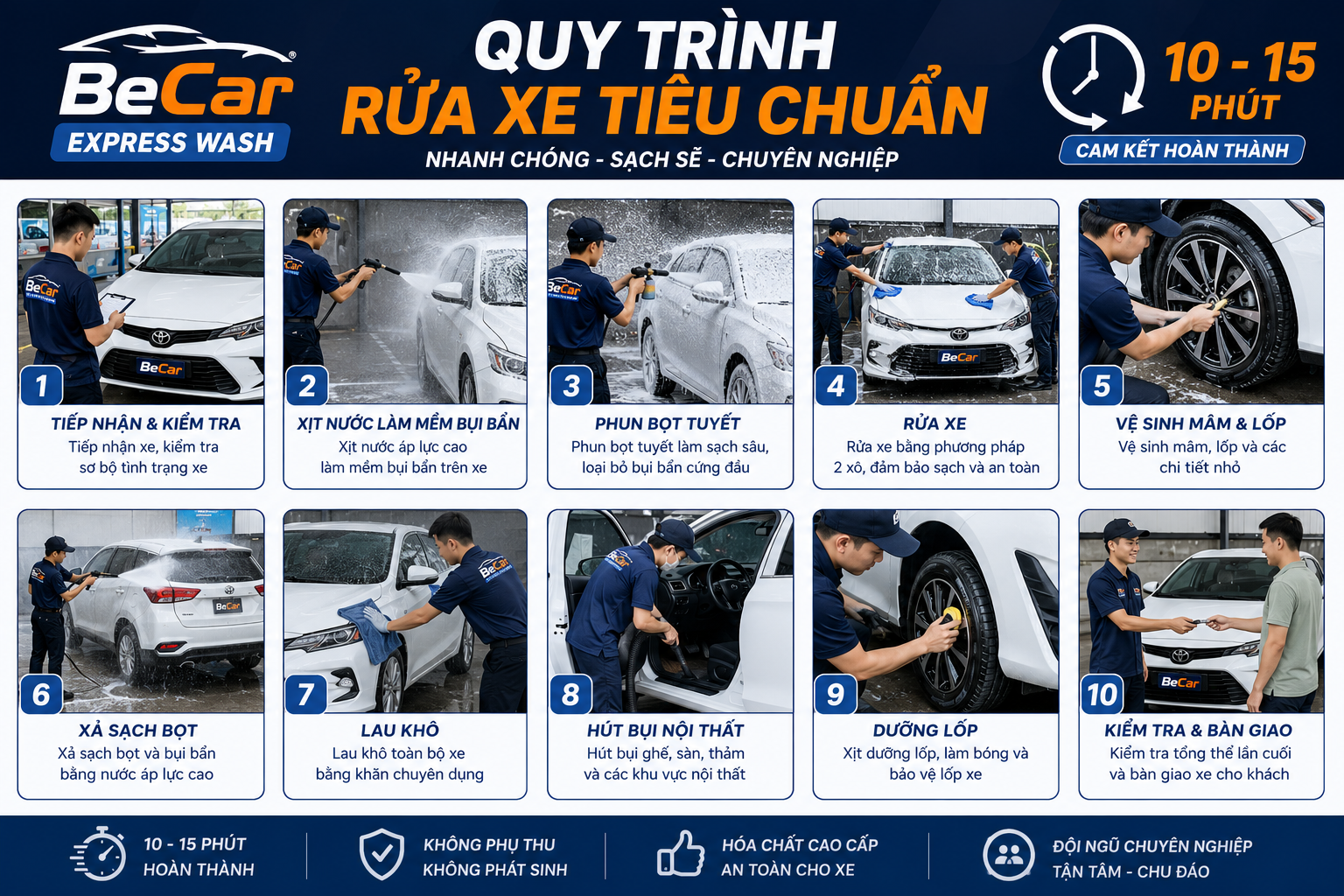 quy trình rữa xe tiêu chuẩn