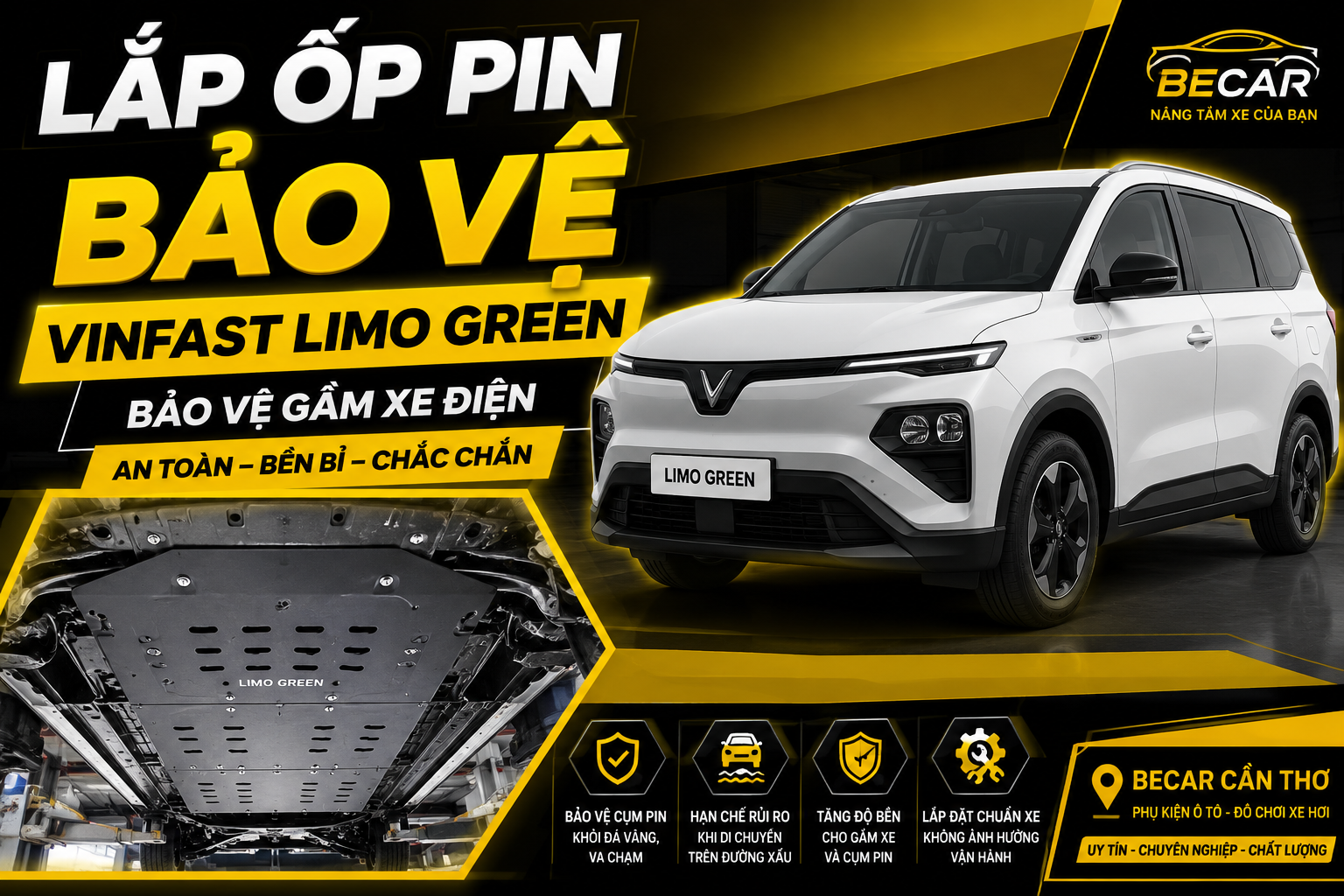 lắp ốp pin bảo vệ VinFast Limo Green