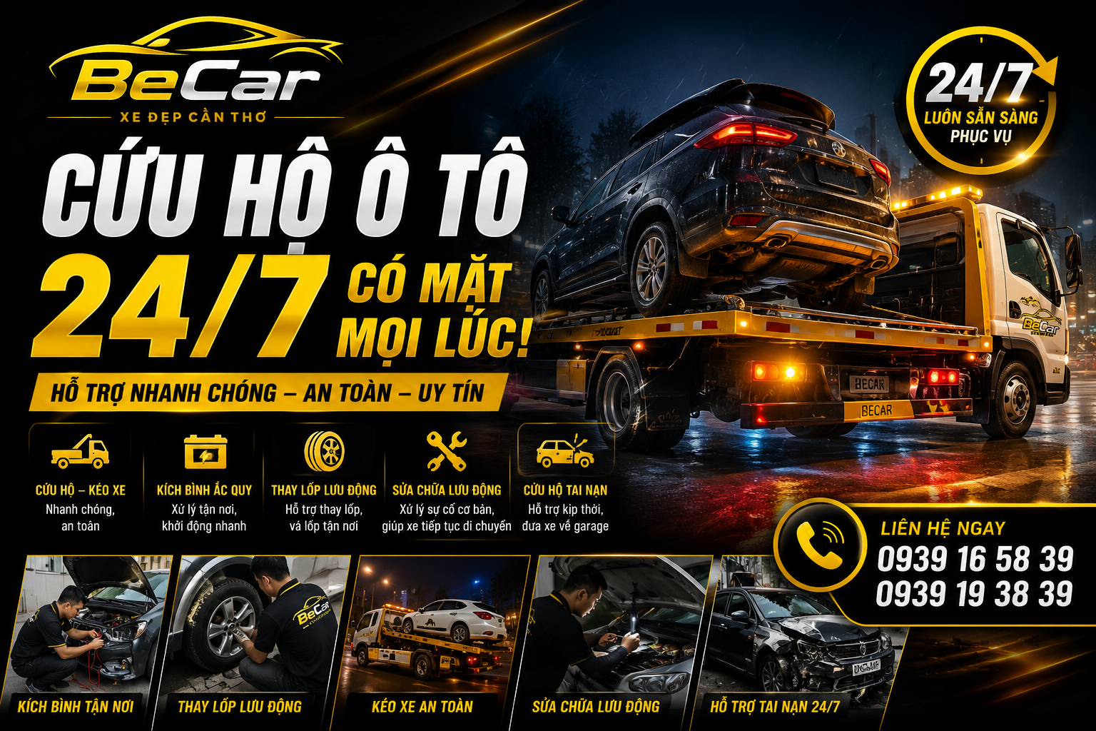 Dịch vụ cứu hộ ô tô 24/7 tại BeCar Cần Thơ
