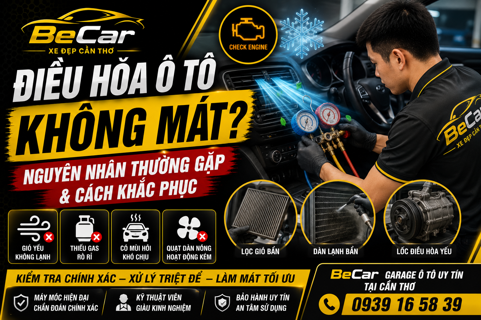 Điều Hòa Ô Tô Không Mát – Nguyên Nhân & Cách Khắc Phục | Garage Cần Thơ