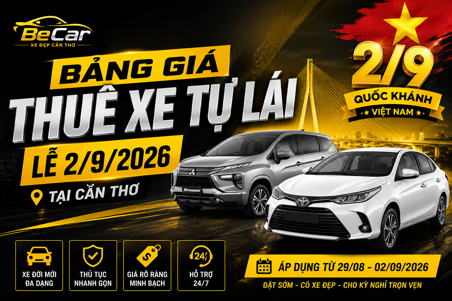 “Bảng giá thuê xe tự lái lễ 2/9 tại Cần Thơ”