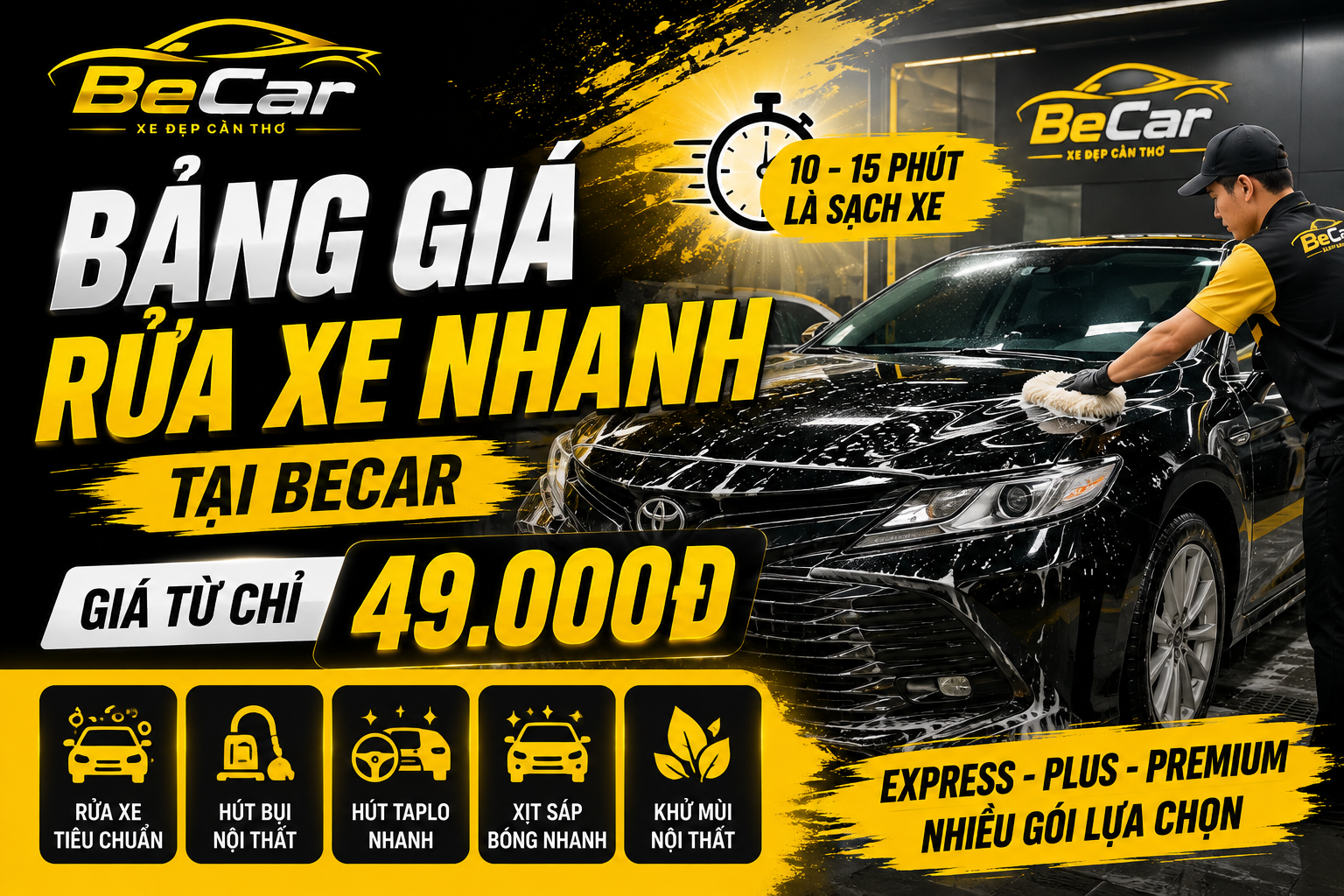 Bảng giá rửa xe nhanh tại BeCar Cần Thơ