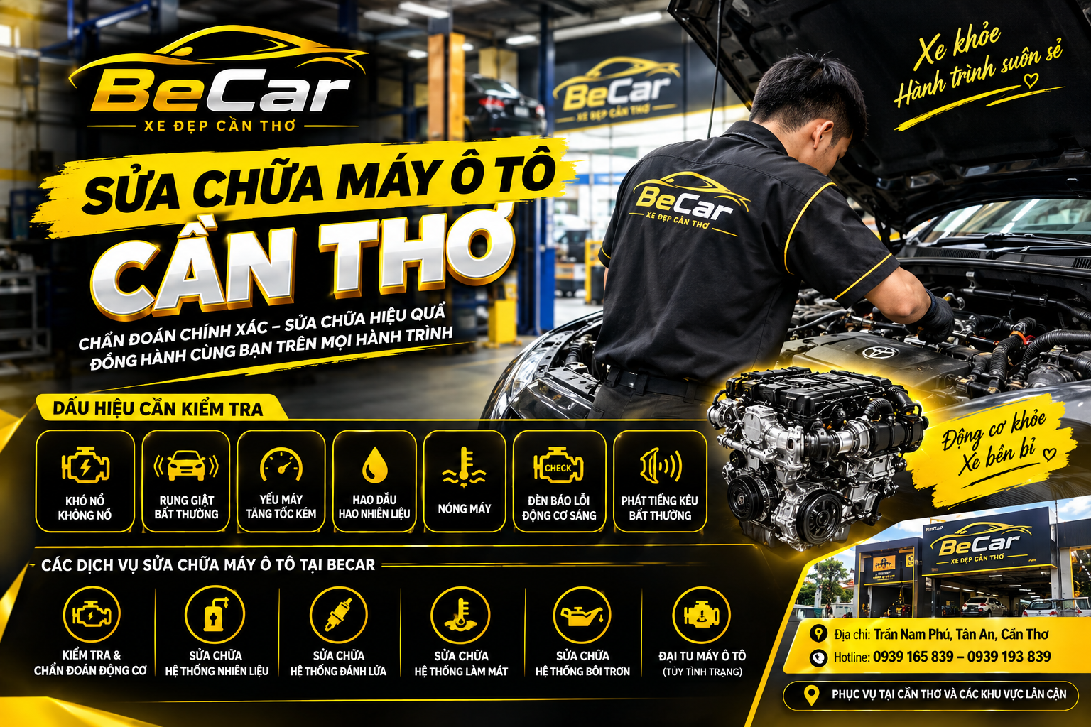 sửa chữa máy ô tô Cần Thơ tại garage