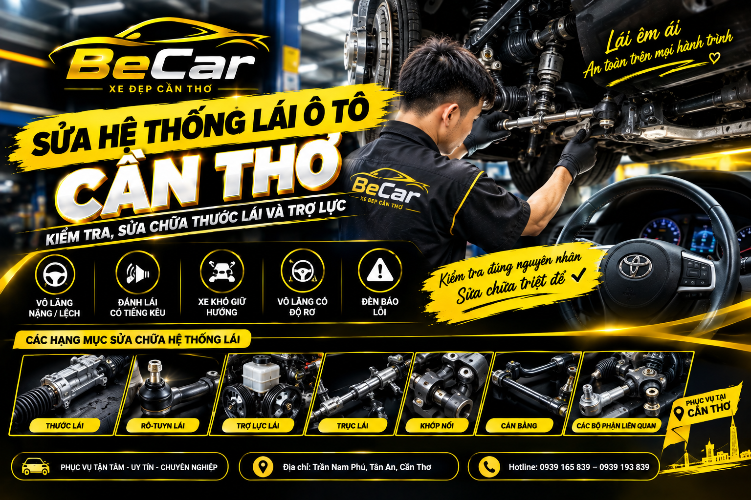Sửa hệ thống lái ô tô Cần Thơ tại BeCar