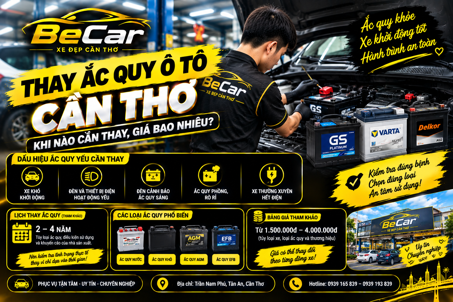 Thay ắc quy ô tô Cần Thơ