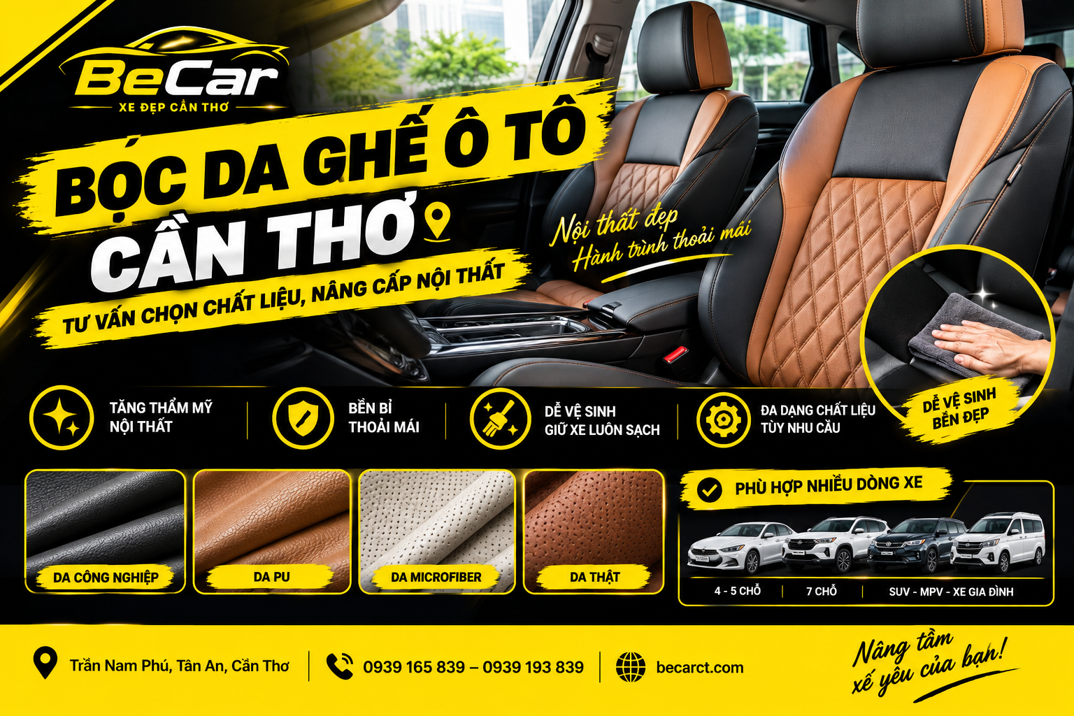 Bọc da ghế ô tô Cần Thơ với nội thất xe được nâng cấp tại BeCar