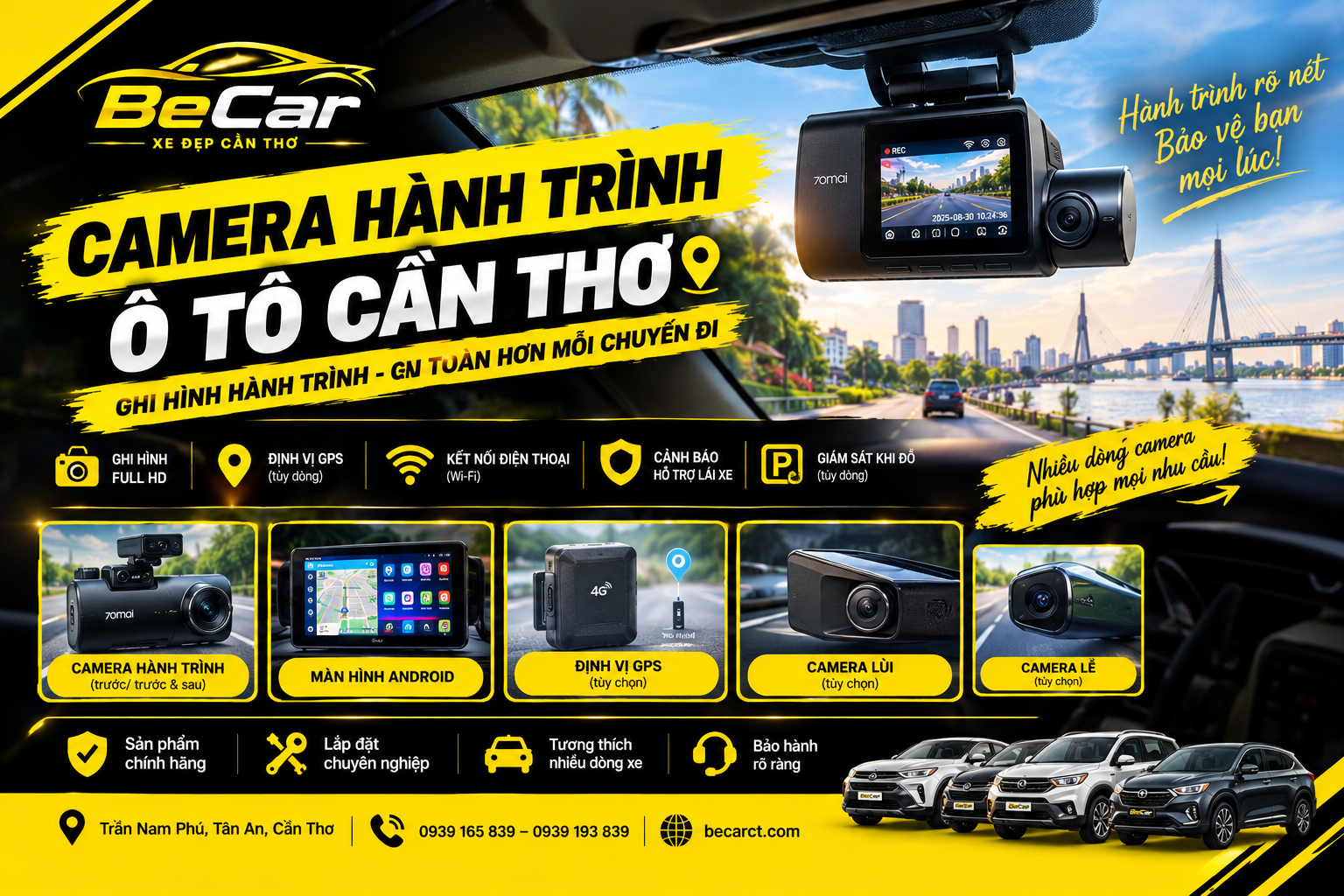 Lắp camera hành trình ô tô Cần Thơ tại BeCar