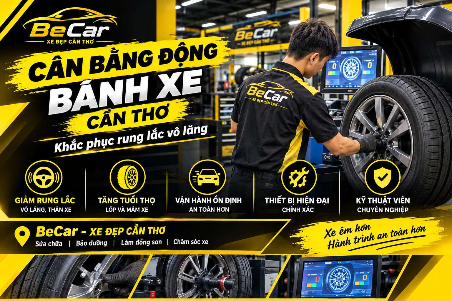 Cân bằng động bánh xe Cần Thơ – kiểm tra bánh xe ô tô tại BeCar