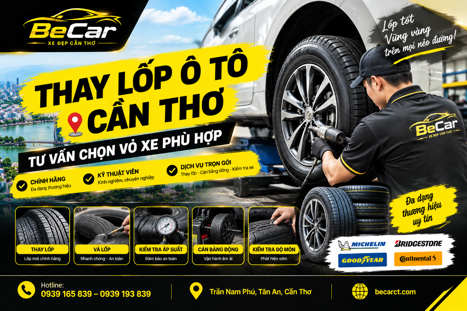 Thay lốp ô tô Cần Thơ – tư vấn chọn vỏ xe phù hợp tại BeCar